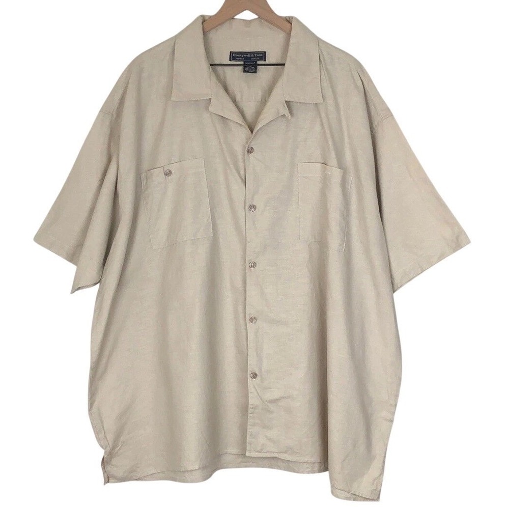 HONEYWELL & TODD Linen Cotton Shirt Mens 4X Beige Short Sleeve Button Up Coastal